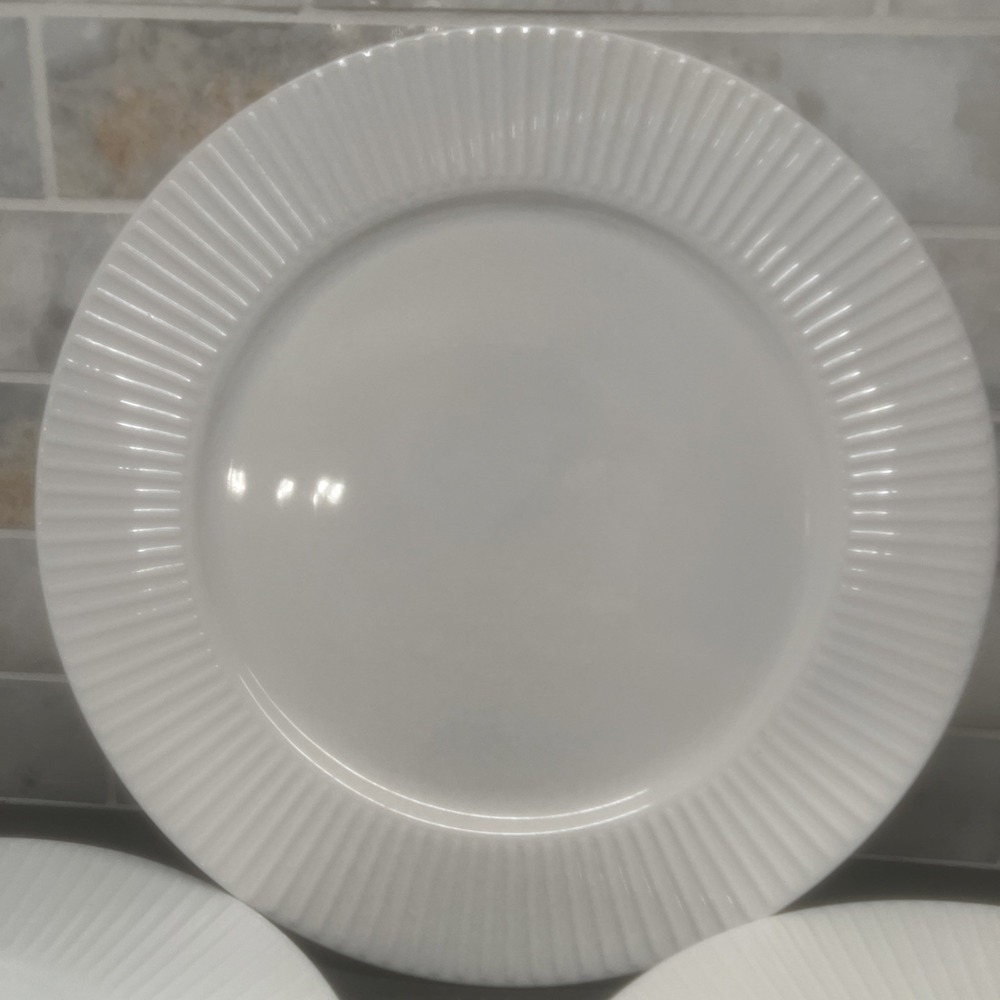 3-Godinger Gatherings Dinner Plates White 10.5" Elegant Series Ribbed Edge